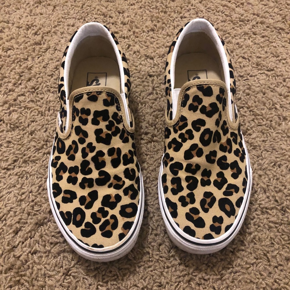 Flocked leopard vans slip ons
